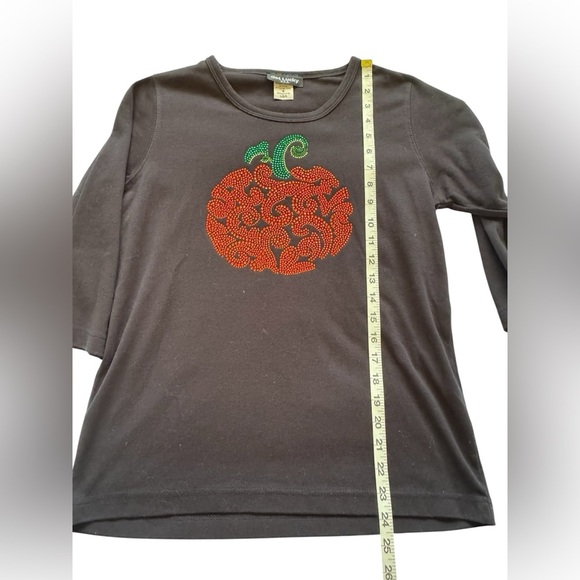 Get Lucky Y2K Black 3/4 Sleeve Embellished Pumpkin Sequin Design Top Size Small - Picture 10 of 12